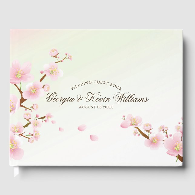 Pastel Pink Magnolia Spring Blossom Guest Book (Front)