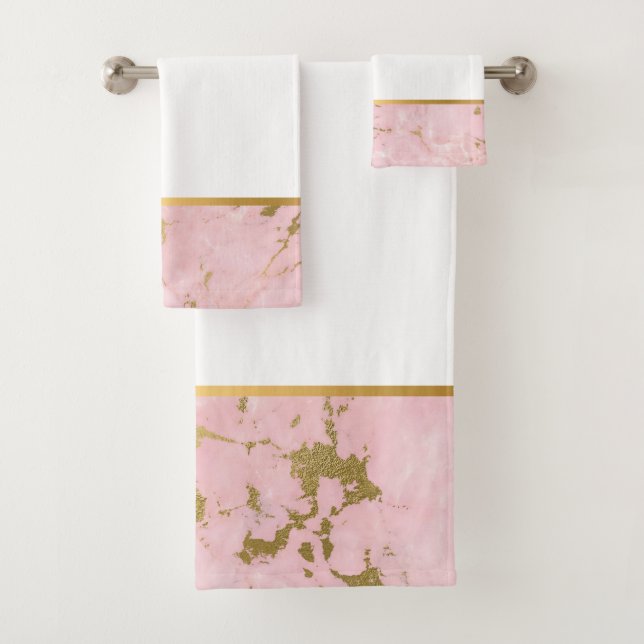 PASTEL PINK MARBLE GOLD BATHROOM TOWEL SET (Insitu)