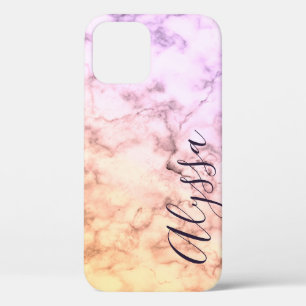Pastel Pink Marble Marbled Pattern Calligraphy iPhone 12 Case