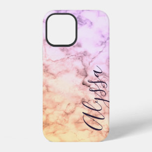 Pastel Pink Marble Marbled Pattern Calligraphy iPhone 12 Case