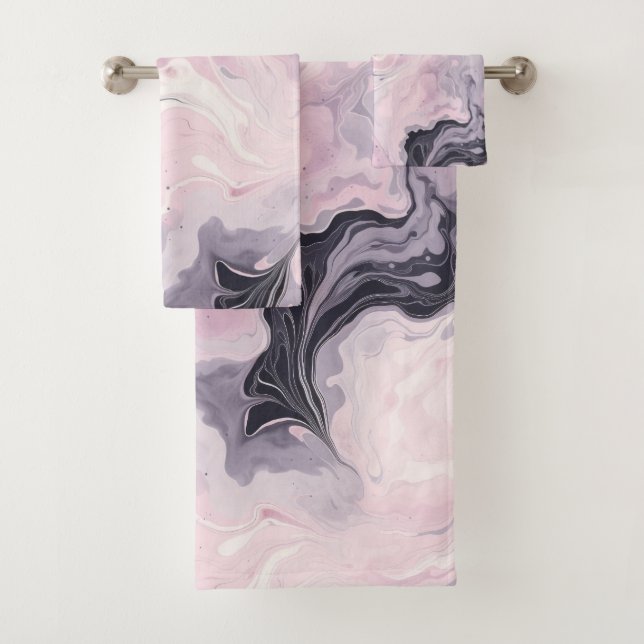 PASTEL PINK MARBLE SWIRL BATHROOM TOWEL SET (Insitu)