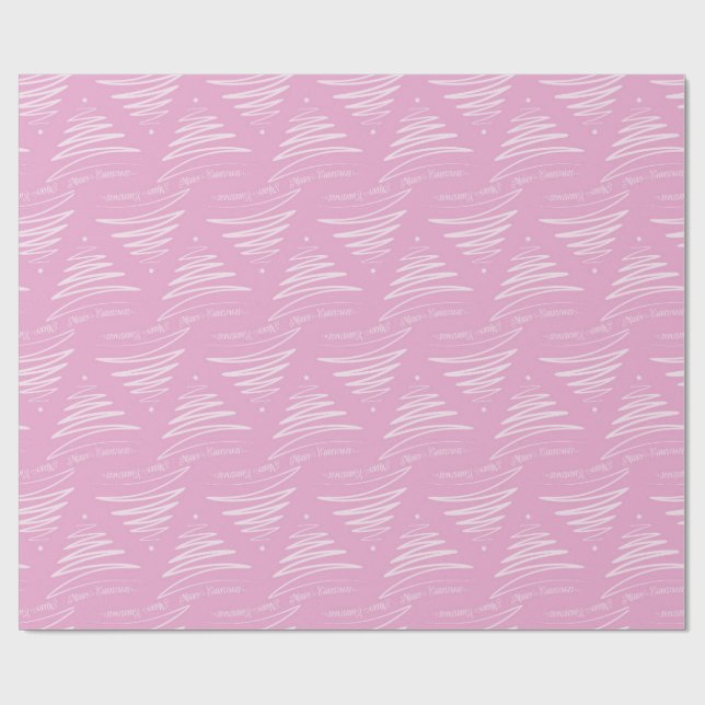 Pastel Pink Merry Christmas Tree Wrapping Paper (Flat)