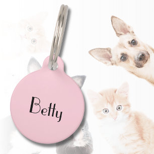 Pastel Pink Minimal Elegant Cat Dog Name Address  Pet Tag