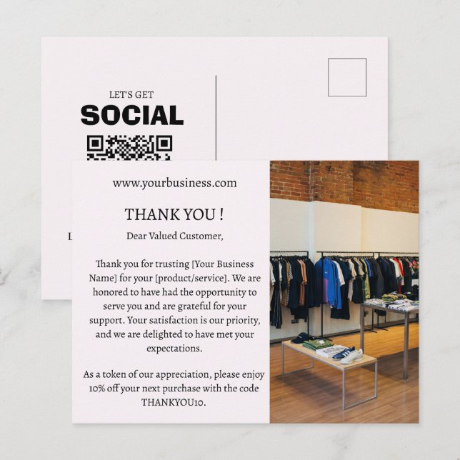 Pastel Pink Minimalist Budget Business Thank You Postcard (Front/Back)