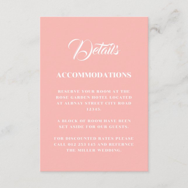 Pastel Pink Minimalist Wedding  Enclosure Card (Front)