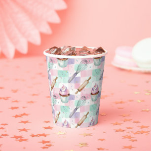 Pastel Pink & Mint Cupcake Baking Pattern Paper Cups