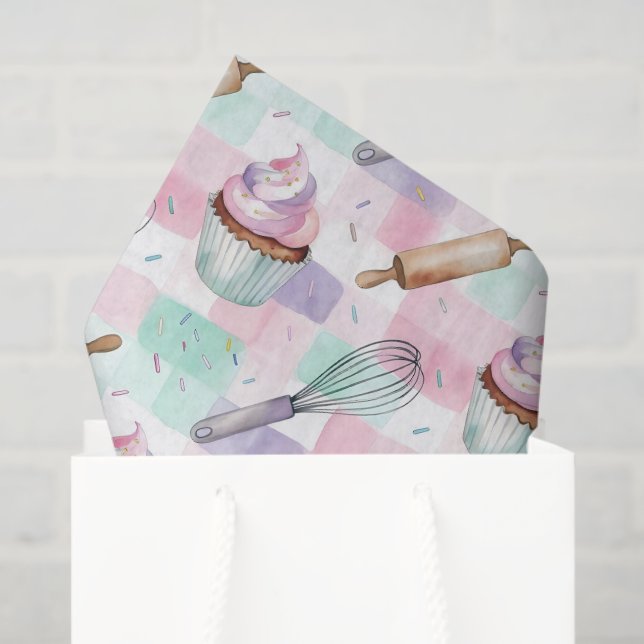 Pastel Pink & Mint Cupcake Baking Pattern Tissue Paper (Gift Bag)