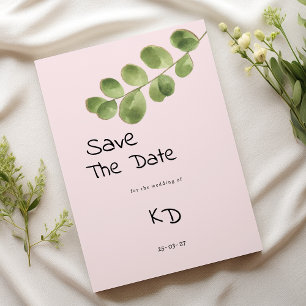 Pastel pink mint eucalyptus leaf Save The Date Invitation