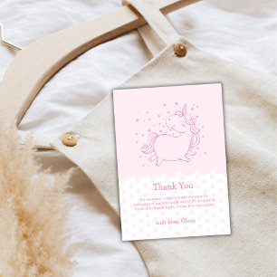 Pastel Pink Modern Polka Dot Unicorn Baby Shower  Thank You Card