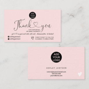 Pastel pink modern simple logo order thank you business card