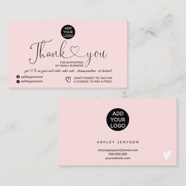 Pastel pink modern simple logo order thank you business card (Front/Back)
