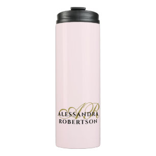 Pastel Pink Monogram Gold Black Minimalist Stylish Thermal Tumbler