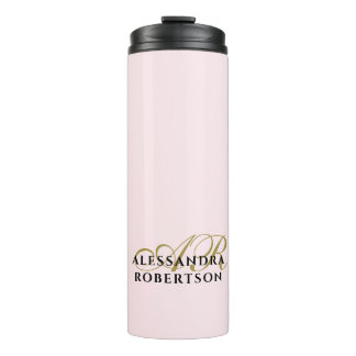 Pastel Pink Monogram Gold Black Minimalist Stylish Thermal Tumbler