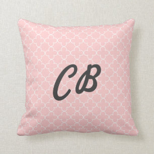 Pastel pink monogram quatrefoil pattern pillow