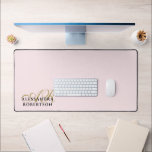 Pastel Pink Monogram Stylish Gold Black Minimalist Desk Mat<br><div class="desc">Stylish elegant refined desk mat , customizable personalizable with monogram, initial letters and name. Clean monochrome chic pastel light candy pink background, elegant gold calligraphy script handwritten initial letters, and classy black typography for the name. Beautiful and timeless, for you or as a thoughtful custom fashionable useful gift for her....</div>