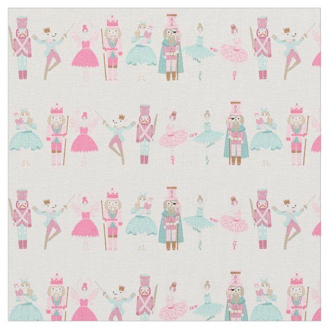 Pastel Pink Nutcracker Ballet Christmas Fabric (Close Up)