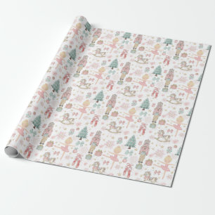 Pastel Pink Nutcracker Christmas Ballet Decoupage Wrapping Paper