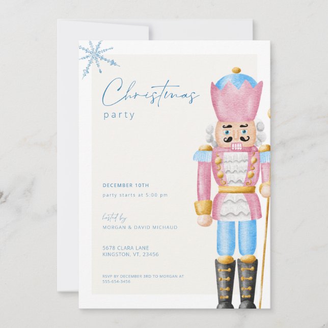 Pastel Pink Nutcracker Christmas Party Invitation  (Front)