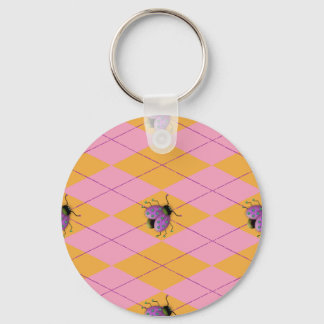Pastel Pink & Orange Argyle Ladybug Keychain
