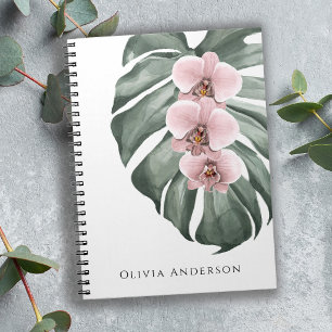 Pastel Pink Orchids Tropical Watercolor Floral Notebook