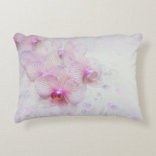 pastel pink orchids with bubbles decorative pillow