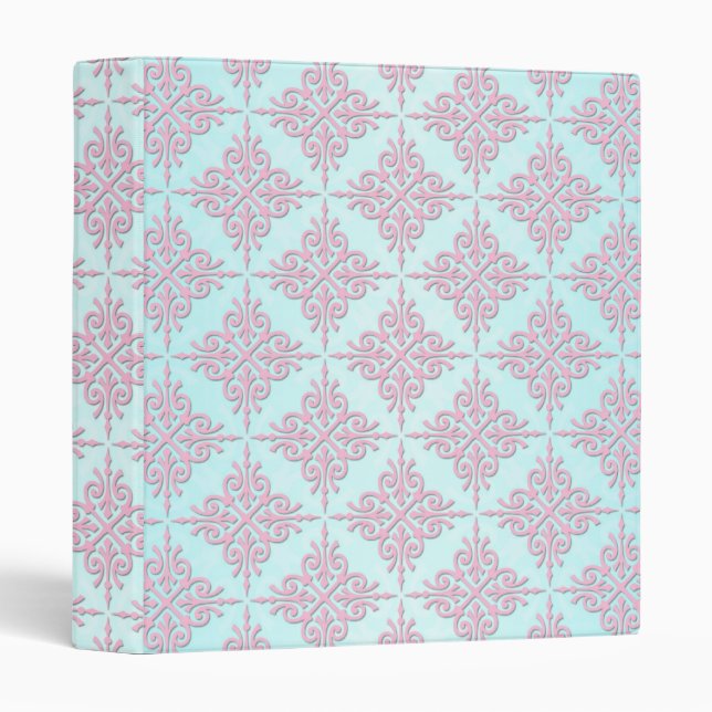 Pastel Pink over Teal Damask Pattern Binder (Front/Spine)