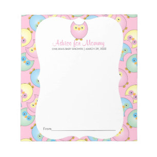 Pastel Pink Owl Baby Shower - Advice Notepad