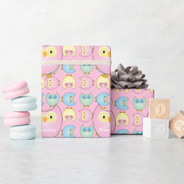 Pastel Pink Owl Baby Shower Theme Wrapping Paper (Baby Shower)