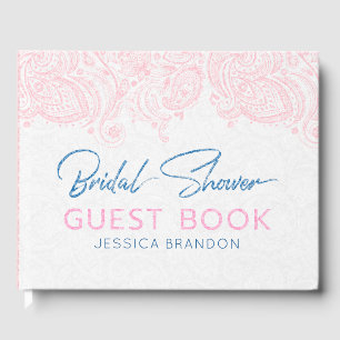 Pastel pink paisley lace & modern typography guest book