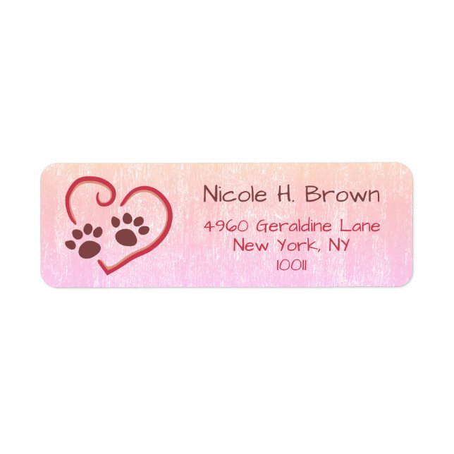 Pastel Pink Paw Prints On Heart Return Address (Front)