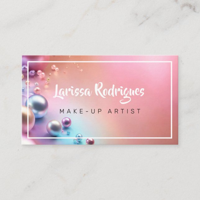 Pastel pink pearl shiny make-up artist business card (Front)