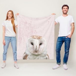 Pastel Pink Peekaboo Barn Owl Minimalist Nursery Fleece Blanket