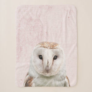 Pastel Pink Peekaboo Barn Owl Minimalist Nursery Sherpa Blanket