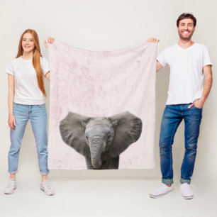 Pastel Pink Peekaboo Elephant Minimalist Nursery Fleece Blanket