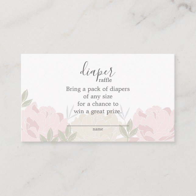 Pastel Pink Peonies Diaper Raffle Baby Shower Enclosure Card (Front)