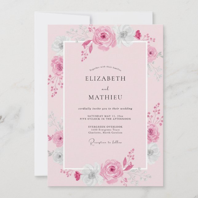 Pastel Pink Peony Wedding Invitation (Front)