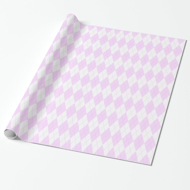 Pastel Pink Plaid Argyle Pattern Wrapping Paper (Unrolled)