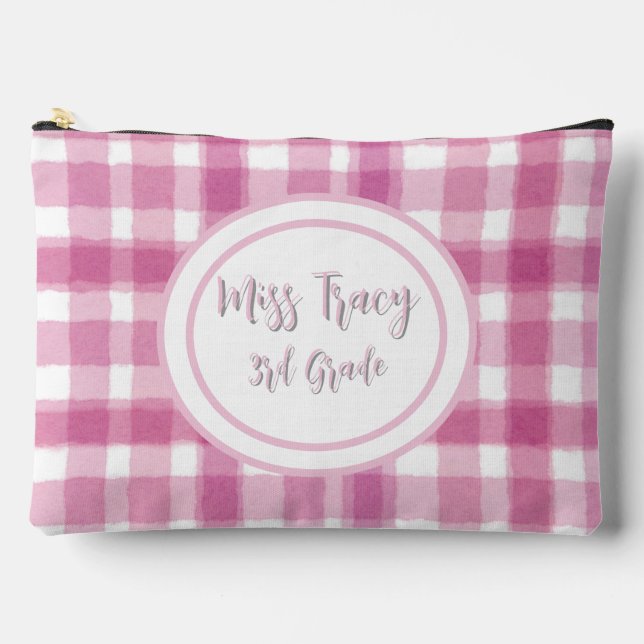 Pastel Pink Plaid Custom  Accessory Pouch (Front)