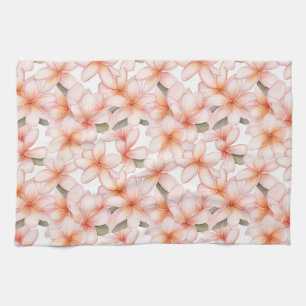 Pastel Pink Plumeria Frangipani Floral Patterned Kitchen Towel