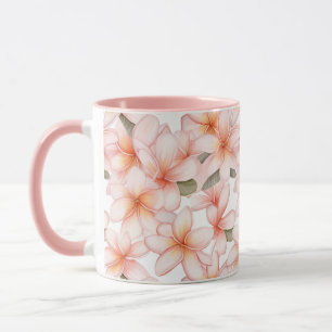 Pastel Pink Plumeria Frangipani Floral Patterned Mug
