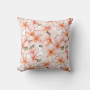 Pastel Pink Plumeria Frangipani Floral Patterned Throw Pillow