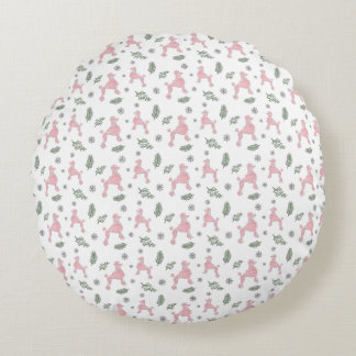 Pastel Pink Poodle Pattern Christmas pillow Gift