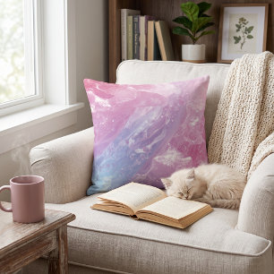 Pastel Pink Purple Blue Fluid Marble Abstract Throw Pillow