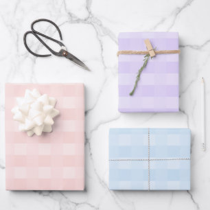 Pastel Pink Purple Blue Gingham Plaid Pattern Wrapping Paper Sheet