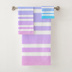 Pastel Pink Purple Blue Paint Brush  Bath Towel Set