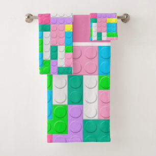 Pastel Pink Purple Building Blocks Custom Bath Towel Set