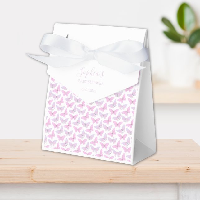 Pastel Pink Purple Butterfly Script Baby Shower  Favor Box (Creator Uploaded)