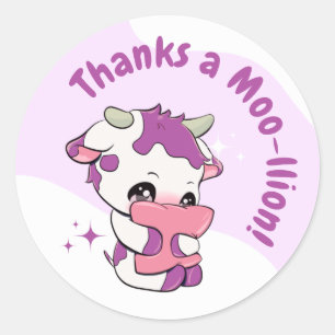 Pastel Pink Purple Cow White Cloud Thank you Classic Round Sticker
