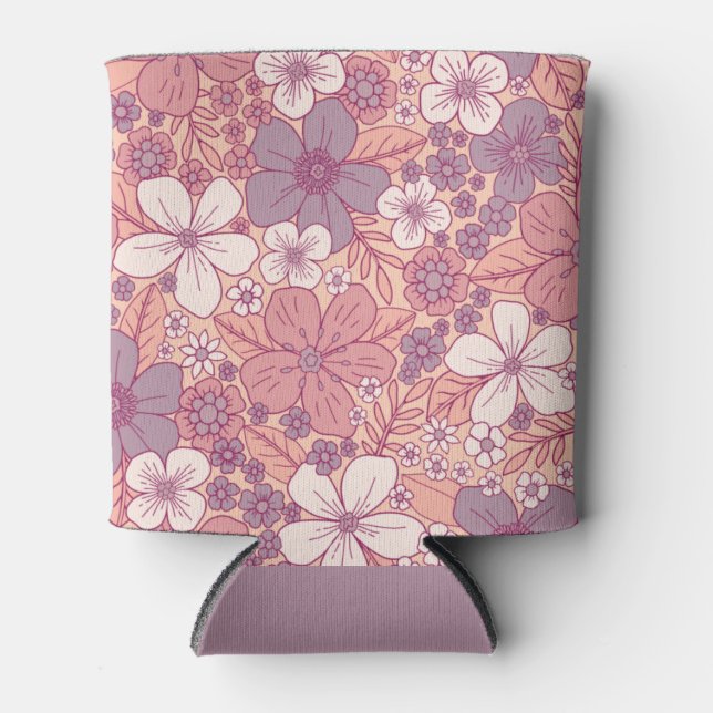 Pastel Pink & Purple Floral Can Cooler (Front)