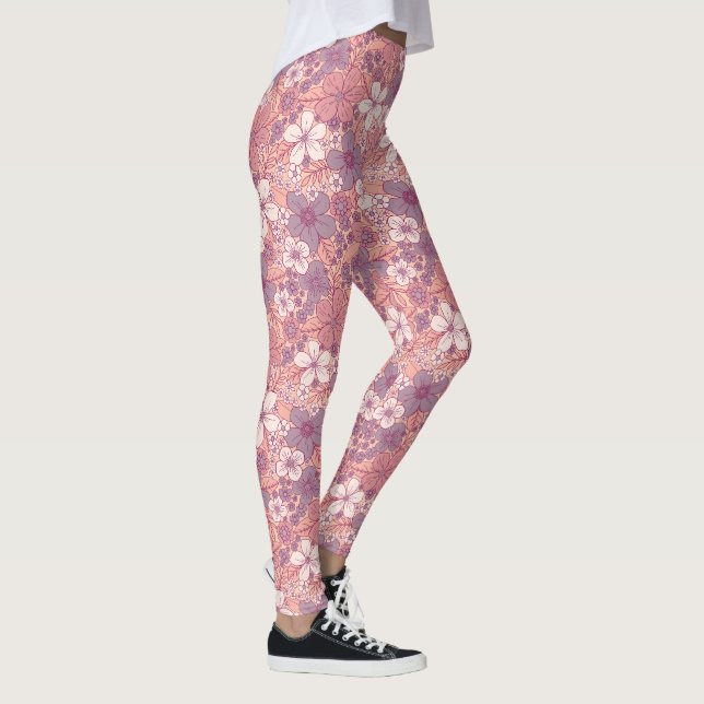 Pastel Pink & Purple Floral Leggings (Right)